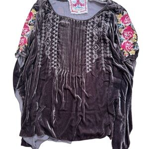 Johnny Was Embroidered Velvet Women's Top